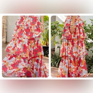 Coral modest ruffle maxi skirt Large New